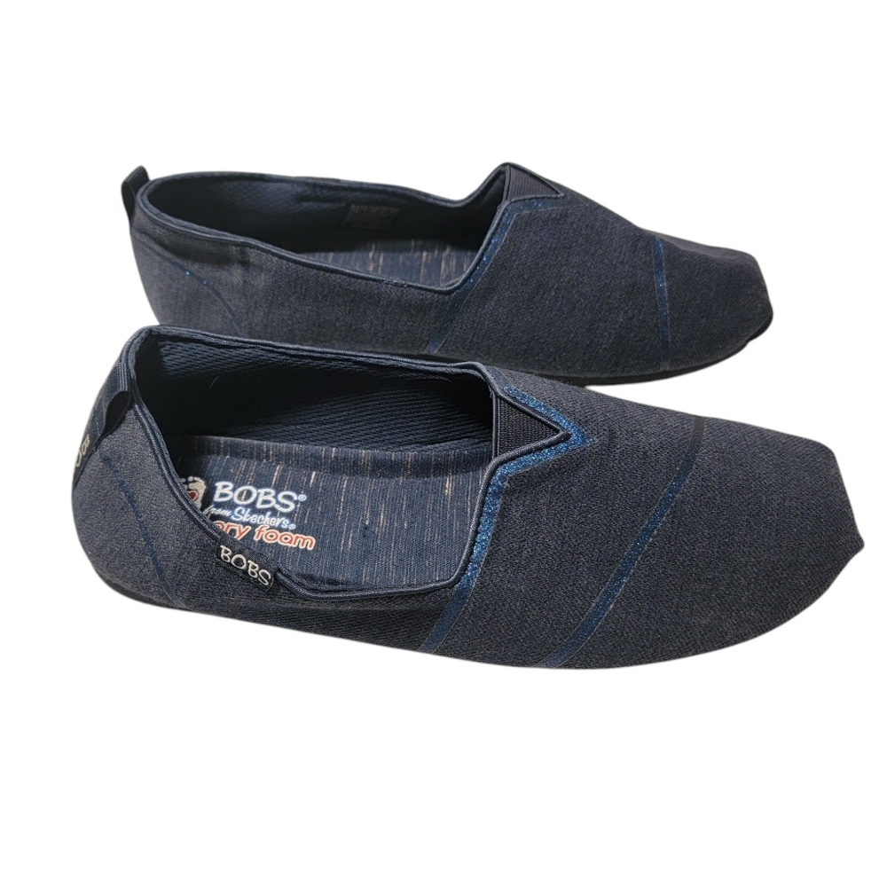 Nwot SKECHERS BOBS Blue Glitter Loafers Memory Foam Womens Size 10 Flats